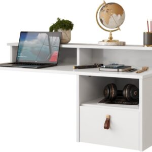 Escrivaninha Suspensa Parede 80cm com Gaveta Nichos Prateleira Home Office MEGA CHICÓ Branco - Imagem 1