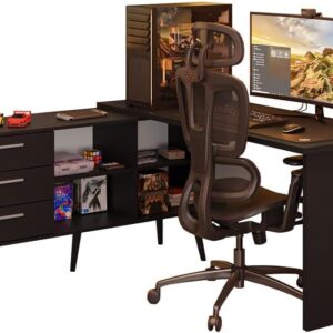 Escrivaninha Em L Mesa Para Computador Gamer 3 Gavetas Preto Lisboa Madesa - Imagem 3