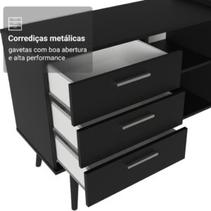 Escrivaninha Em L Mesa Para Computador Gamer 3 Gavetas Preto Lisboa Madesa - Imagem 7