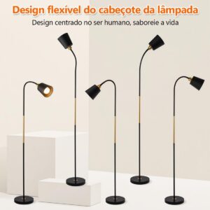 Luminária de Piso com Pescoço Flexível – 160cm de Altura 110V-220V– Base Pesada em Metal – Interruptor no Cabo – Lâmpada 5W Inclusa – Para Quarto, Sala ou Escritório – Cor Preta (Preto) - Imagem 6
