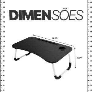 Mesa Para Notebook Mdf, Preto | Portátil, Articulada, Dobrável, Suporte para Laptop, Porta Tablet, Home Office, Cama, Grafite - Imagem 3