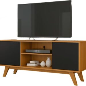 Rack Sala de Estar Turim 2 Portas e Nichos - Para TV até 50 Polegadas Pés Retrô em Madeira (Cedro/Preto) - Imagem 4