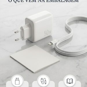 Carregador 50W + Cabo Compatível i.Phone, i.Phone X Xr 8 11 12 13 14 Plus Pro Max i.Pad, Carregamento Ultra Rapido, Fonte USB-C, Carga Rápida, Produto Homologado Anatel - Imagem 8