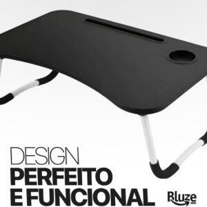 Mesa Para Notebook Mdf, Preto | Portátil, Articulada, Dobrável, Suporte para Laptop, Porta Tablet, Home Office, Cama, Grafite - Imagem 6