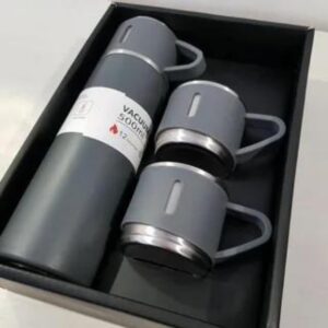 Kit Garrafa Termica Inox 500ML, Kit Cinza | Isolada a Vácuo, Parede Dupla, Com Tampa Caneca e 2 Canecas, Para Quente Gelado - Imagem 3