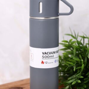 Kit Garrafa Termica Inox 500ML, Kit Cinza | Isolada a Vácuo, Parede Dupla, Com Tampa Caneca e 2 Canecas, Para Quente Gelado - Imagem 7