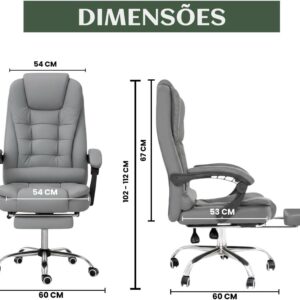Cadeira De Escritório Itália Presidente Ergonômica Couro Sintético Encosto Ajustável Com Trava E Apoio Para Pés Cor Preta Luvinco (Cinza) - Imagem 2