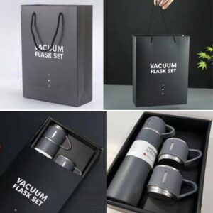 Kit Garrafa Termica Inox 500ML, Kit Cinza | Isolada a Vácuo, Parede Dupla, Com Tampa Caneca e 2 Canecas, Para Quente Gelado - Imagem 6