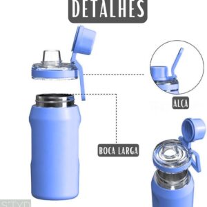 Garrafa Térmica, Tampa Antivazamento, com Canudo e Alça, Base Antiderrapante, Parede Dupla em Inox que Conserva Líquidos Quentes e Frios por Horas (Roxo, 350ml) - Imagem 8