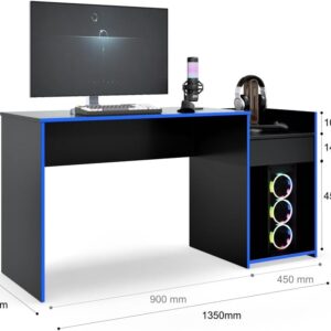 Mesa para Computador Pc Gamer Com Gaveta Nicho Escrivaninha Eros (Preto/Azul) - Imagem 3