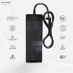 Filtro de Linha iCLAMPER Energia 8 com Proteção contra Surtos Elétricos(DPS) 8 Tomadas, 3 Pinos, 10 Amperes para PC, Notebook, Roteador, Monitor, Impressora, PS5, Alexa e etc, Bivolt, Cabo de 1m Preto - Imagem 4