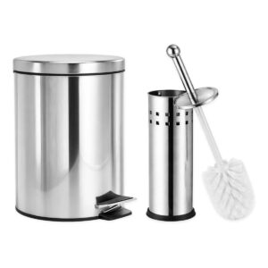 【Cozena】Kit Lixeira Inox e Escova Sanitária com Pedal e Balde Interno – 5L | Design Moderno e Elegante para Banheiro e Cozinha - Imagem 1