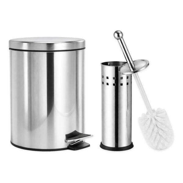 【Cozena】Kit Lixeira Inox e Escova Sanitária com Pedal e Balde Interno – 5L | Design Moderno e Elegante para Banheiro e Cozinha