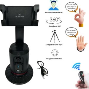 Suporte Celular com Rastreamento Automático de Movimento e Rosto, Rotação de 360° Automática, Segue Seus Movimentos, Tripé Estabilizador Celular Câmera Inteligentecom, Com Controle Remoto, Lives - Imagem 8