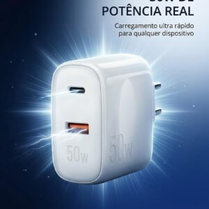 Carregador 50W + Cabo Compatível i.Phone, i.Phone X Xr 8 11 12 13 14 Plus Pro Max i.Pad, Carregamento Ultra Rapido, Fonte USB-C, Carga Rápida, Produto Homologado Anatel - Imagem 2