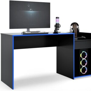 Mesa para Computador Pc Gamer Com Gaveta Nicho Escrivaninha Eros (Preto/Azul) - Imagem 1