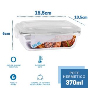 Conjunto 5 Potes Vidro Hermético Mantimentos Marmita 370ml - PRATICASA - Imagem 4