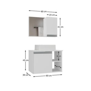 Gabinete armario banheiro virtus 60cm + cuba soprepor + espelheira branco inteiro - MOVEIS JOIA - Imagem 3