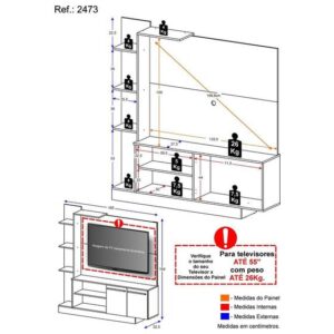 Estante Home Theater para TV até 55 Pol Denver Multimóveis Madeirado Preto - Imagem 4
