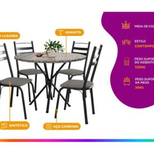 Mesa de Jantar 4 Cadeiras Redonda Artefamol América Capri - Imagem 4