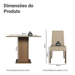 Conjunto Sala de Jantar Mesa Tampo de Vidro 4 Cadeiras Anne Madesa - Imagem 3