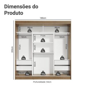 Guarda-Roupa Casal Madesa Reno 3 Portas de Correr com Espelho - Imagem 3