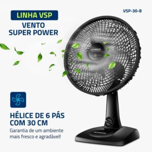 Ventilador de Mesa MONDIAL Super Power 30cm, Preto | 60W, 220V, VSP-30-B - Imagem 3