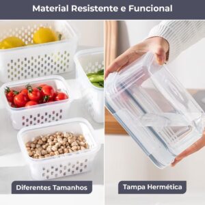 Decolab Kit 3 Potes Herméticos MaxFresh® com Cesto Interno Removível, Organizador para Cozinha e Geladeira, Multiuso, Porta Mantimentos Gerais, Plástico BPA Free - Imagem 6