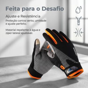 Luva Smart Grip Esportiva Touch Screen para Moto, Ciclismo, Corrida e Caminhada | Térmica com Forro Quente, Grip Antiderrapante, Zíper Ajustável, Proteção Vento e Umidade - Imagem 3