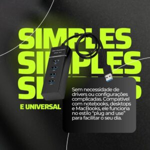 HUB USB 3.0 4 Portas Supervelocidade 5GBPS Indicador LED, Multiuso Compacto e Portátil, Transferência Rápida de Dados, Compatível c/Pen Drive, PC, Impressora, Mouse, Teclado, Console - Imagem 7