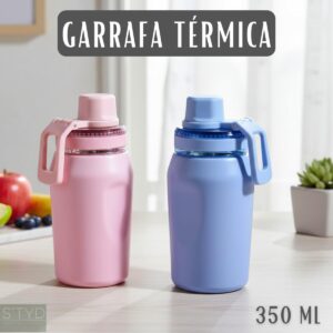 Garrafa Térmica, Tampa Antivazamento, com Canudo e Alça, Base Antiderrapante, Parede Dupla em Inox que Conserva Líquidos Quentes e Frios por Horas (Roxo, 350ml) - Imagem 2