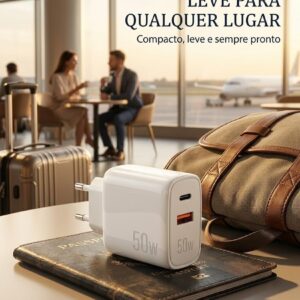 Carregador 50W + Cabo Compatível i.Phone, i.Phone X Xr 8 11 12 13 14 Plus Pro Max i.Pad, Carregamento Ultra Rapido, Fonte USB-C, Carga Rápida, Produto Homologado Anatel - Imagem 6
