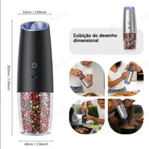 Kit 2 Moedor de Pimenta Elétrico – Moedor de Pimenta Automático, Moedor de Pimenta e Sal, Design em Aço Inoxidável Moedor de Sal Grosso e Especiarias, Moedor de Tempero JadeVic - Imagem 2