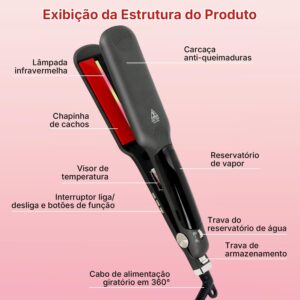 Vidavalu Chapinha profissional a vapor infravermelho, Chapinha ceramica, Aquecimento rápido em 20 segundos, 13 configurações de temperatura, Desligamento automático após 1 hora, Ahapinha bivolt - Imagem 6