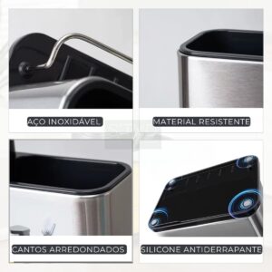Dispenser para Detergente, Organizador Multifuncional de Pia em Aço Inox com Suporte para Bucha e Utensílios - Imagem 7