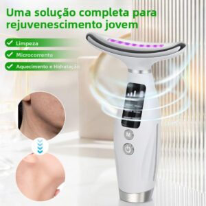Massageador Facial LED 7 Cores, Dispositivo de Beleza para Pescoço com Fototerapia, 7 Modos de Massagem, Recarregável USB-C, Display LED (Branco) - Imagem 6