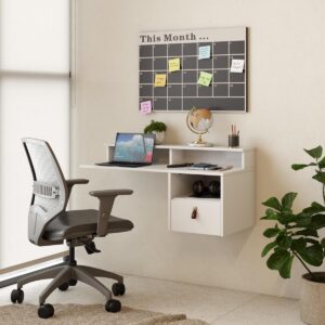 Escrivaninha Suspensa Parede 80cm com Gaveta Nichos Prateleira Home Office MEGA CHICÓ Branco - Imagem 2