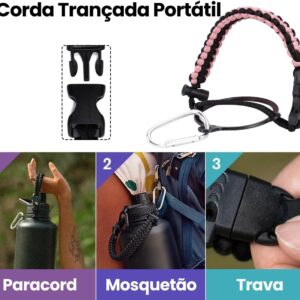 Garrafa Térmica 950ml de Inox, Parede Dupla, Isolamento a Vácuo, Bico Antivazamento, Com Alça de Paracord, Mantém Quente e Gelado (Rosa) - Imagem 7