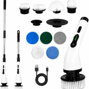 Esfregão Profissional Giratório 9 em 1 Recarregável Mop 360º Potente Portátil Cabo Extensível - Escova Multiuso Elétrica Azulejo Banheiro Cozinha Piso Premium - Imagem 1