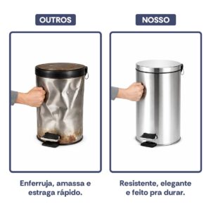 【Cozena】Kit Lixeira Inox e Escova Sanitária com Pedal e Balde Interno – 5L | Design Moderno e Elegante para Banheiro e Cozinha - Imagem 6