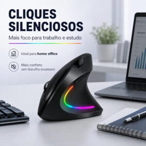 Mouse Vertical Ergonômico Recarregável Sem Fio, Dual Mode Bluetooth + 2.4G USB, Cliques Silenciosos, RGB, Compatível com PC e Notebook - Imagem 9