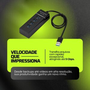 HUB USB 3.0 4 Portas Supervelocidade 5GBPS Indicador LED, Multiuso Compacto e Portátil, Transferência Rápida de Dados, Compatível c/Pen Drive, PC, Impressora, Mouse, Teclado, Console - Imagem 5