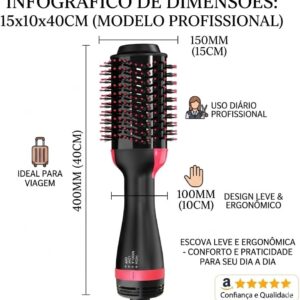 Escova Secadora Modeladora Jimmystore 1000W Íons Anti-Frizz Alisadora 3 em 1 110V Preta - Imagem 2