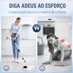 Esfregão Profissional Giratório 9 em 1 Recarregável Mop 360º Potente Portátil Cabo Extensível - Escova Multiuso Elétrica Azulejo Banheiro Cozinha Piso Premium - Imagem 5