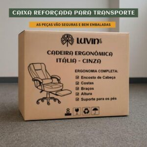 Cadeira De Escritório Itália Presidente Ergonômica Couro Sintético Encosto Ajustável Com Trava E Apoio Para Pés Cor Preta Luvinco (Cinza) - Imagem 9