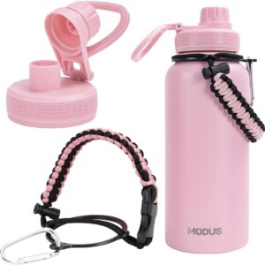 Garrafa Térmica 950ml de Inox, Parede Dupla, Isolamento a Vácuo, Bico Antivazamento, Com Alça de Paracord, Mantém Quente e Gelado (Rosa) - Imagem 5