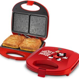 Sanduicheira Elétrica Mallory Mickey Mouse Funny Plates, 127V | Placas com Design, Superfície Antiaderente, Luzes LED, Alça com Toque Frio, Trava de Segurança - Imagem 1
