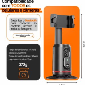 Suporte Celular com Rastreamento Automático de Movimento e Rosto, Rotação de 360° Automática, Segue Seus Movimentos, Tripé Estabilizador Celular Câmera Inteligentecom, Com Controle Remoto, Lives - Imagem 4