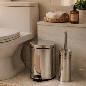 【Cozena】Kit Lixeira Inox e Escova Sanitária com Pedal e Balde Interno – 5L | Design Moderno e Elegante para Banheiro e Cozinha - Imagem 5