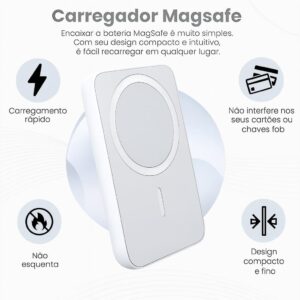 Power Bank Indução 5.000mAh Turbo, Carregador Portátil Magnético, Carregamento Ultra Rápido, Leve e Compacto, Compatível Com Todo Celular Com Carregamento Mag - Linha Premium - Branco - Imagem 2